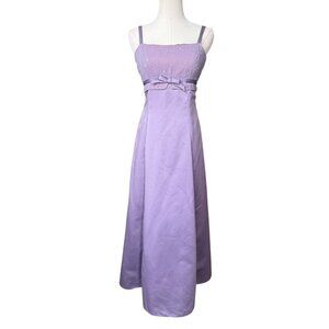 Vintage Y2K Satin Prom Dress Sz 3/4 Lavendar Bow Empire Waist Fairy Coquette 90s